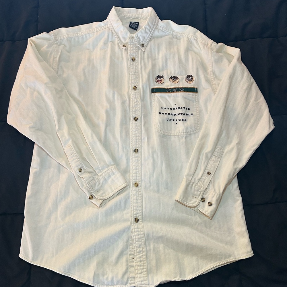 Warner Bros White Casual Button Down Shirt